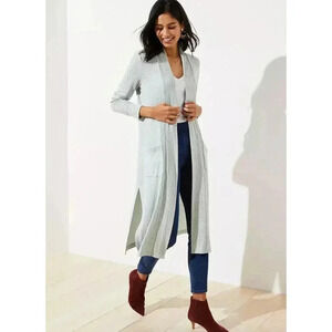 Ann Taylor LOFT Mint Green Ribbed Pocket Duster Cardigan Sweater XS